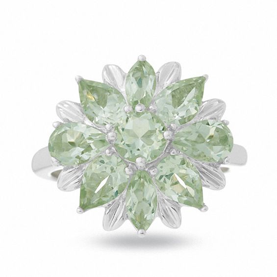 Green Quartz Flower Ring in Sterling Silver