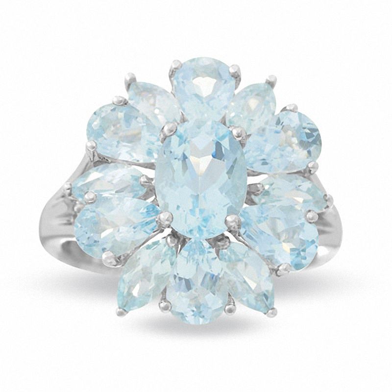 Main Image 1 of Aquamarine Flower Ring in Sterling Silver