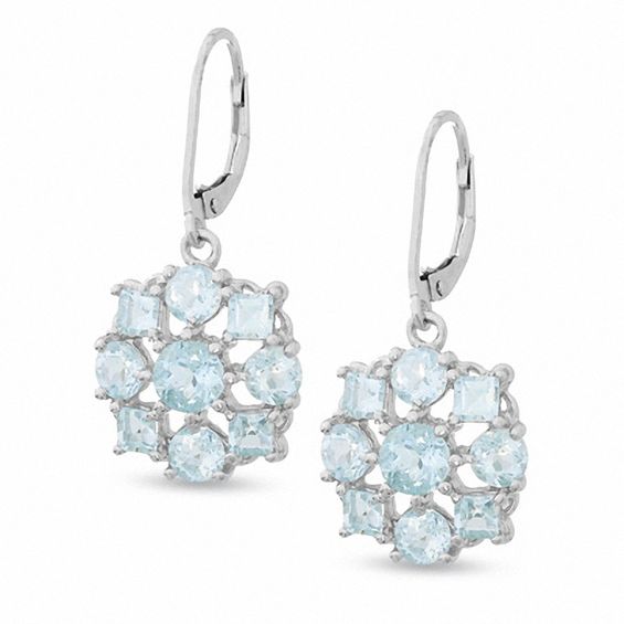 Aquamarine Flower Drop Leverback Earrings in Sterling Silver