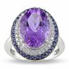 Thumbnail Image 1 of Large Oval Amethyst and Sapphire Ring in 14K White Gold with Diamond Accents