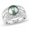 Thumbnail Image 1 of Tahitian Cultured Pearl and Diamond Ring in 14K White Gold