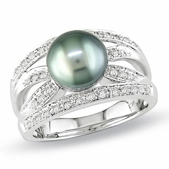 Tahitian Cultured Pearl and Diamond Ring in 14K White Gold