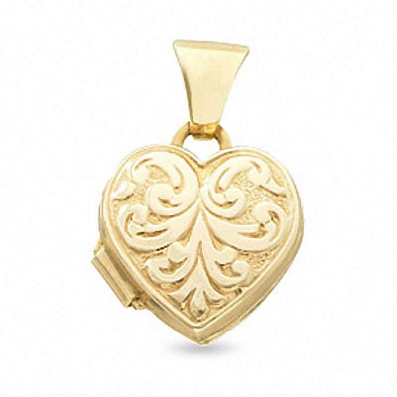 10K Gold Floral Design 10mm Heart Locket