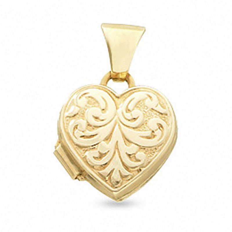Main Image 1 of 10K Gold Floral Design 10mm Heart Locket
