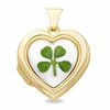 Thumbnail Image 0 of 10K Gold Genuine 4-Leaf Irish Clover and Mother-of-Pearl Heart Locket