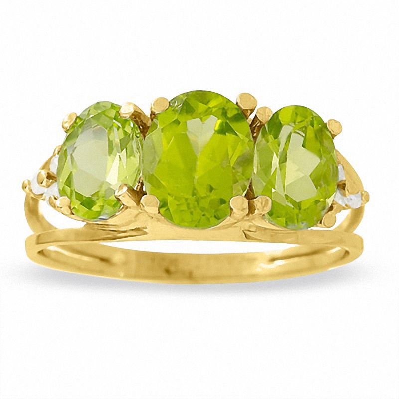 Main Image 1 of Peridot Three Stone Ring in 14K Gold