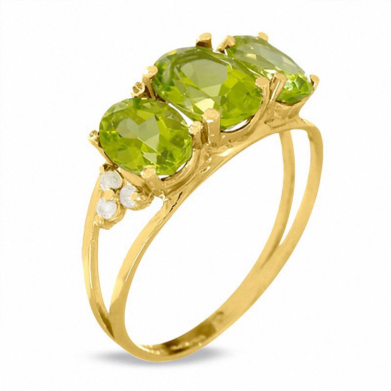 Main Image 2 of Peridot Three Stone Ring in 14K Gold