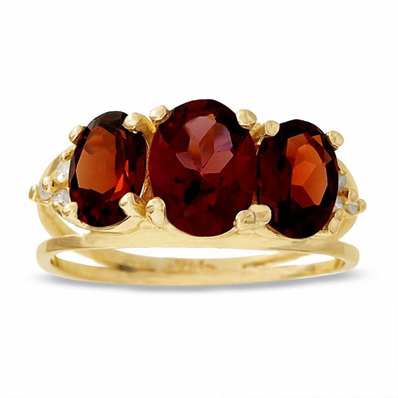 Main Image 1 of Garnet Three Stone Ring in 14K Gold