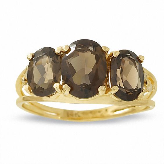 Smoky Quartz Three Stone Ring in 14K Gold
