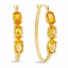 Thumbnail Image 1 of Citrine Three Stone Oval Hoop Earrings in 14K Gold