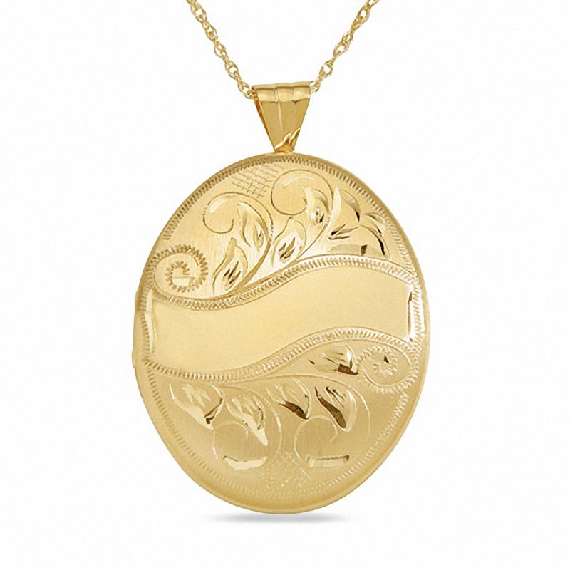 Main Image 1 of 14K Gold Four Frame Oval Locket with Scroll and Leaf Design