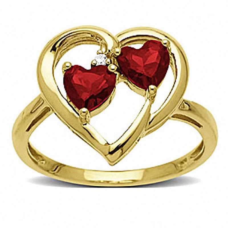 Main Image 1 of Lab-Created Ruby Couple's Heart Ring in 10K Gold with Diamond Accent
