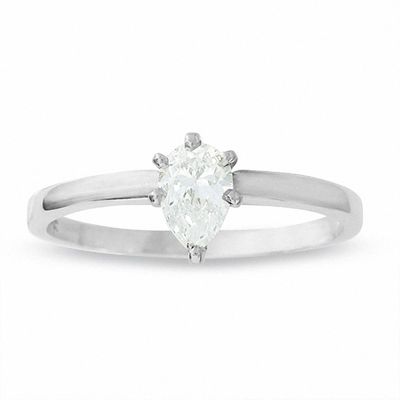 14K Solid White Gold 1 ct Teardrop Pear Diamond Solitaire Engagement Ring 