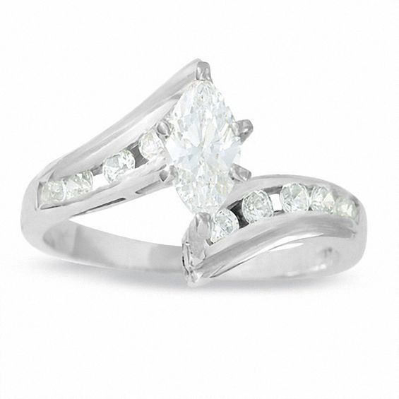 3/4 CT. T.w. Marquise Diamond Solitaire Engagement Ring with Side Accents in 14K White Gold