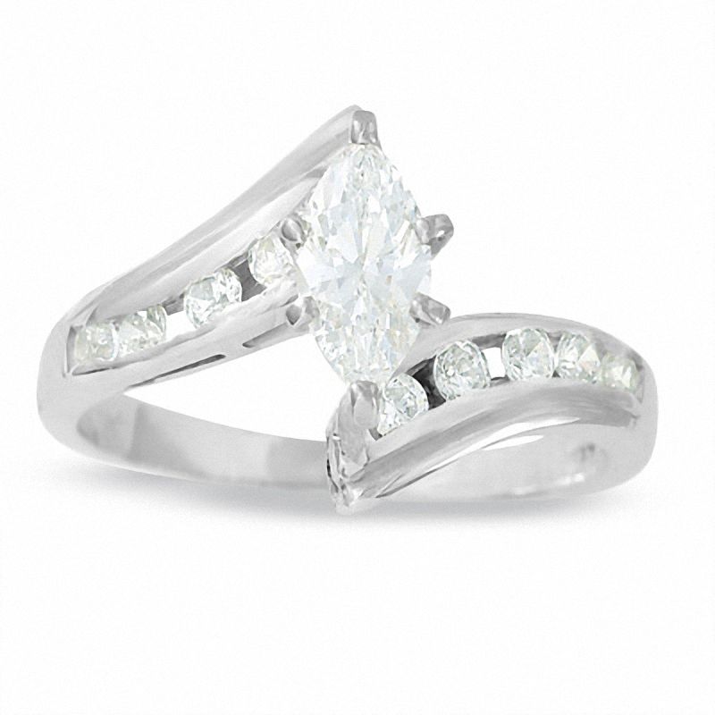 3/4 CT. T.W. Marquise Diamond Solitaire Engagement Ring with Side Accents in 14K White Gold