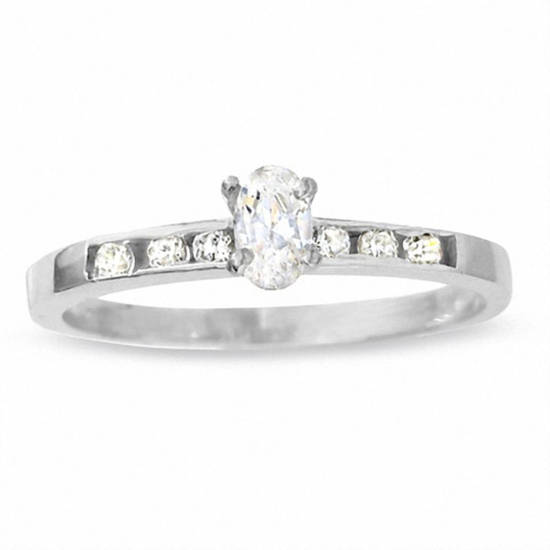 1/2 CT. T.W. Oval Diamond Solitaire Engagement Ring with Side Accents in 14K White Gold