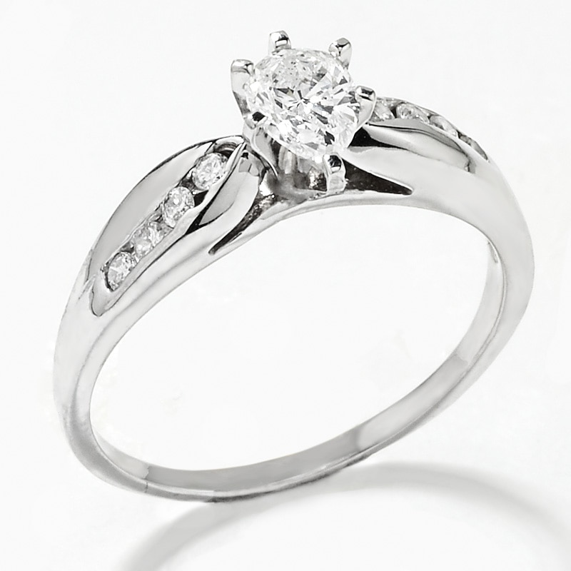 Main Image 1 of 1/2 CT. T.W. Pear Shaped Diamond Solitaire Engagement Ring with Side Accents in 14K White Gold