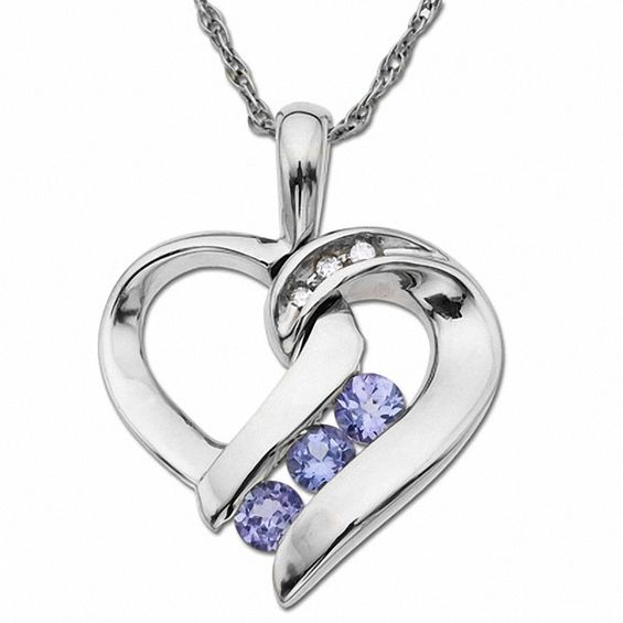 Tanzanite Heart Pendant in 10K White Gold with Diamond Accents