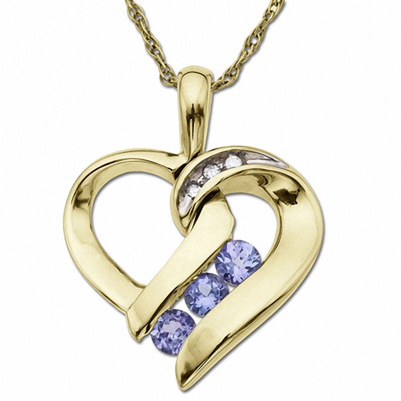 Tanzanite Heart Pendant in 10K Gold with Diamond Accents