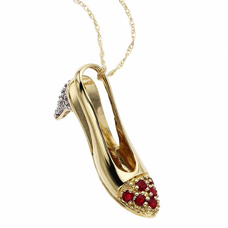 Main Image 1 of Ruby Slipper Pendant in 10K Gold with Diamond Accents