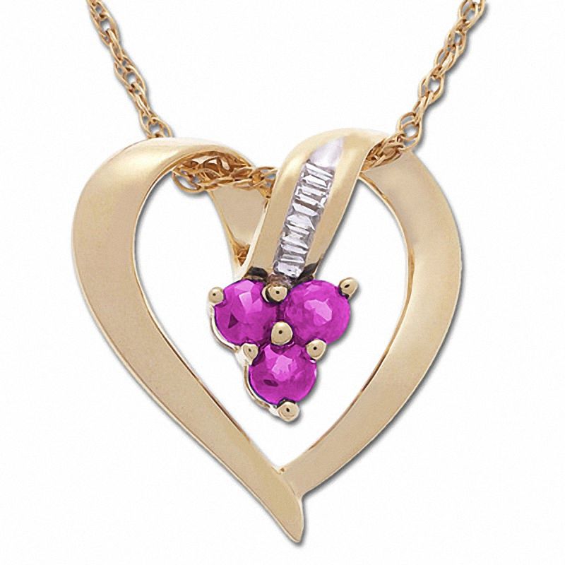 Main Image 1 of Pink Sapphire Heart Pendant in 10K Gold with Diamond Accents