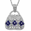 Thumbnail Image 1 of Blue Sapphire Purse Pendant in 10K White Gold with Diamond Accents