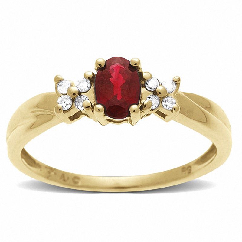 Main Image 1 of Pear-Shaped Ruby Ring in 10K Gold with Diamond Accents