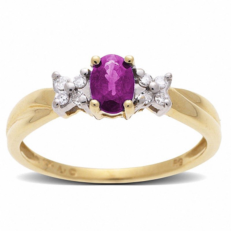 Main Image 1 of Oval Pink Sapphire Ring in 10K Gold with Diamond Accents