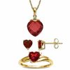 Thumbnail Image 1 of Heart Shaped Lab-Created Ruby Earrings, Pendant and Ring Set in 10K Gold with Diamond Accents