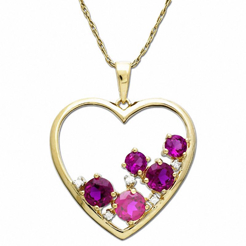 Main Image 1 of 10K Gold Heart Pendant with Lab-Created Ruby and Pink and White Sapphire
