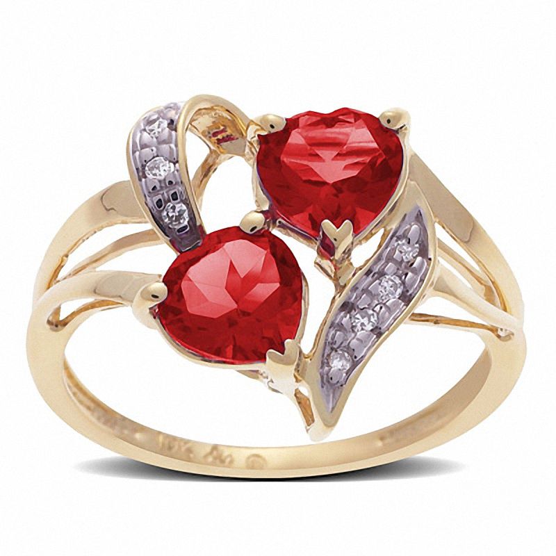 Main Image 1 of Lab-Created Round-Cut Ruby Grand Ring in 10K Gold with Diamond Accents