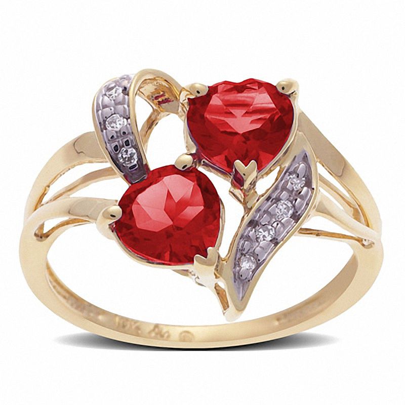 Lab-Created Round-Cut Ruby Grand Ring in 10K Gold with Diamond Accents