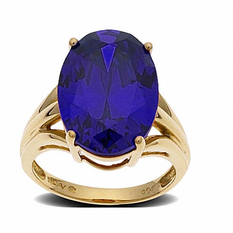 Main Image 1 of Oval Lab-Created Blue Sapphire Ring in 10K Gold