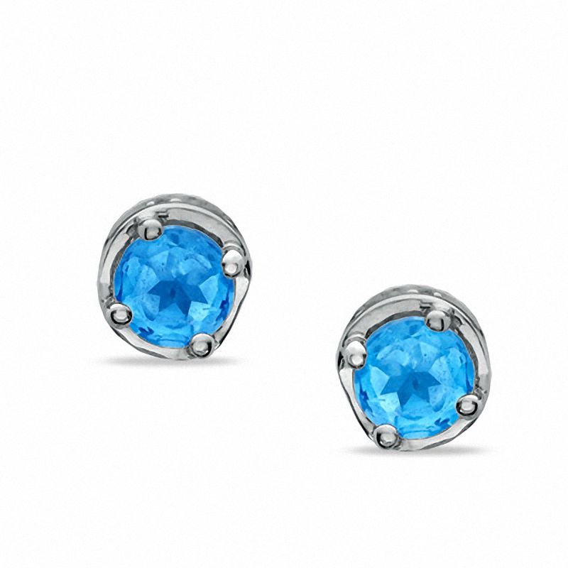Main Image 1 of 4.0mm Blue Topaz Earrings in 10K White Gold with Diamond Accents