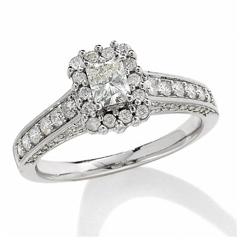 Main Image 1 of 1 CT. T.W. Certified Radiant Diamond Frame Ring in 14K White Gold