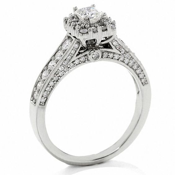 1 CT. T.w. Certified Radiant Diamond Frame Ring in 14K White Gold