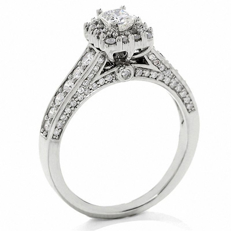Main Image 2 of 1 CT. T.W. Certified Radiant Diamond Frame Ring in 14K White Gold