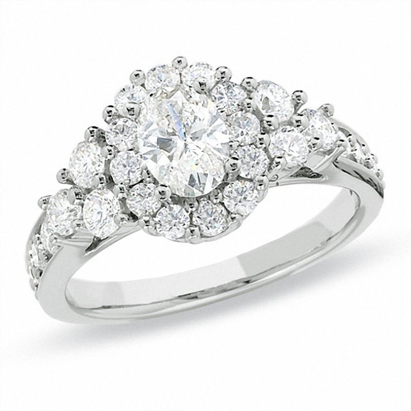 Main Image 1 of 1-3/4 CT. T.W. Certified Oval Diamond Center Stone Frame Ring in 14K White Gold