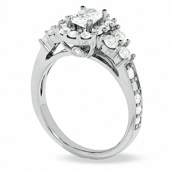 1-3/4 CT. T.w. Certified Oval Diamond Center Stone Frame Ring in 14K White Gold