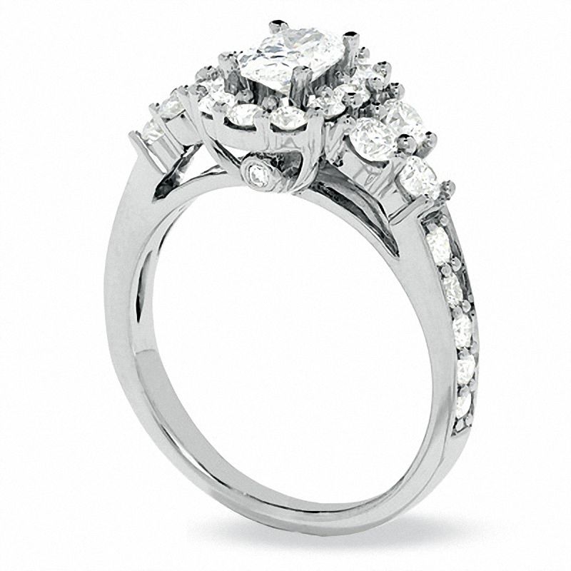 Main Image 2 of 1-3/4 CT. T.W. Certified Oval Diamond Center Stone Frame Ring in 14K White Gold