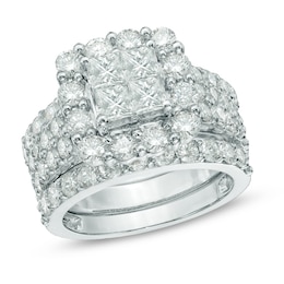 4 CT. T.W. Quad Princess-Cut Diamond Frame Bridal Set in 14K White Gold