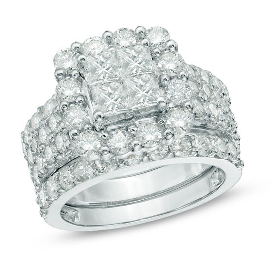 4 CT T W Quad Princess Cut Diamond Frame Bridal Set in 4 CT T W Quad Princess Cut Diamond Frame Bridal Set in