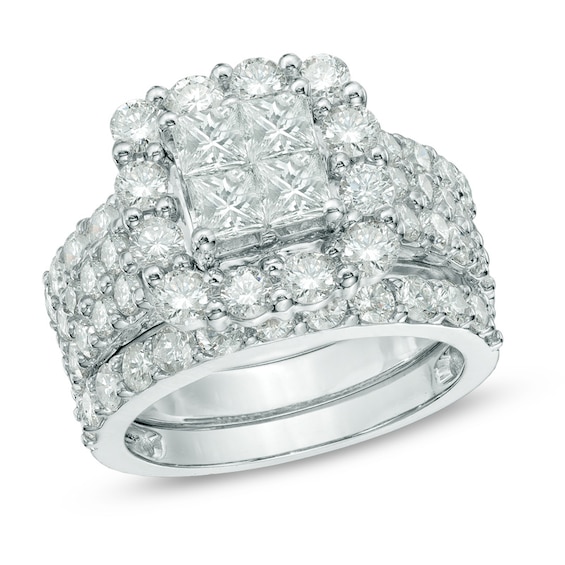 4 CT. T.w. Quad Princess-Cut Diamond Frame Bridal Set in 14K White Gold