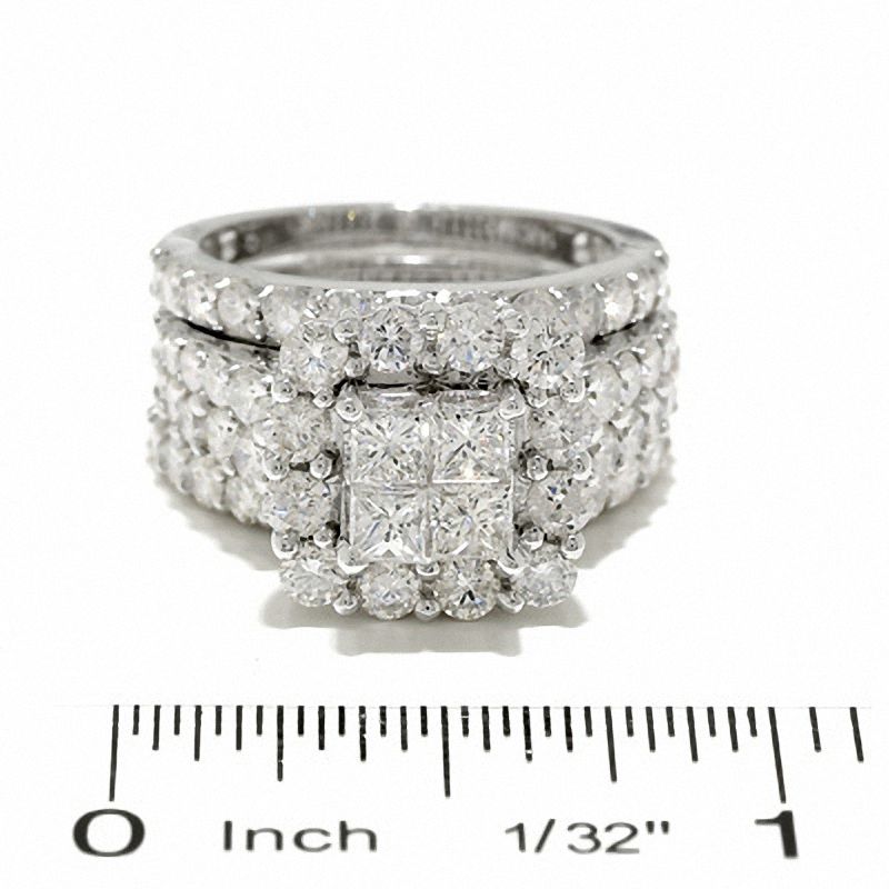 4 CT. T.W. Quad Princess-Cut Diamond Frame Bridal Set in 14K White Gold