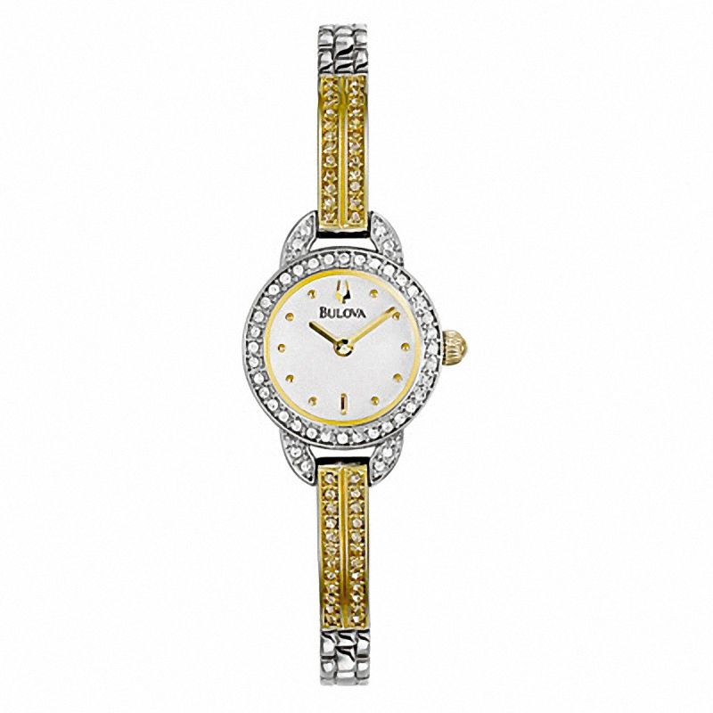 Main Image 1 of Ladies Bulova Crystal Accent Two-Tone Bangle Watch with Silver-Tone Dial (Model: 98L108)