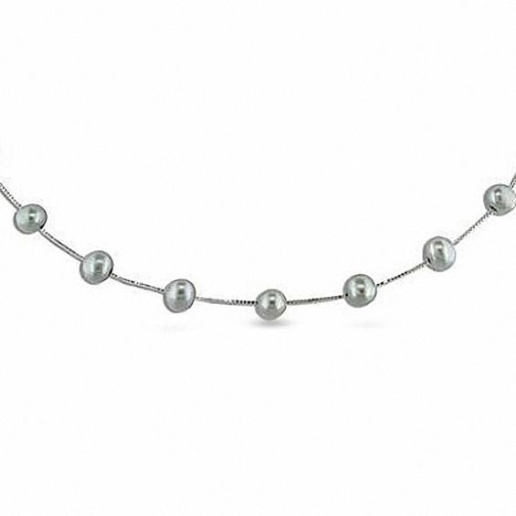 5.5-6.0mm Grey Freshwater Cultured Pearl Beaded Station Necklace in 14K White Gold-17"