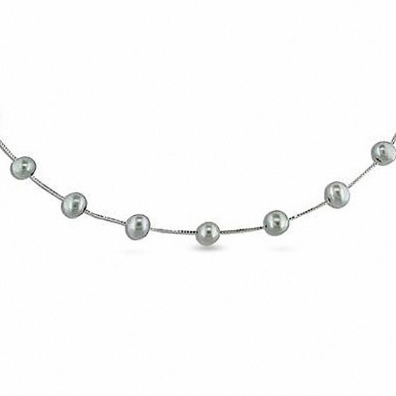 5.5 - 6.0mm Grey Cultured Freshwater Pearl Beaded Station Necklace in 14K White Gold - 17"