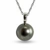 Thumbnail Image 1 of 9.0-10mm Black Tahitian Cultured Pearl Pendant in 14K White Gold-18"