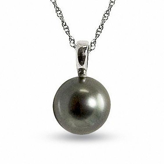 9.0-10mm Black Tahitian Cultured Pearl Pendant in 14K White Gold-18"