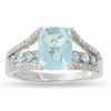 Thumbnail Image 1 of Cushion-Cut Aquamarine Bridge Ring in 10K White Gold with Diamond Accents